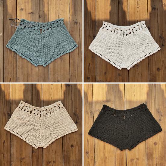 Women Swimming Trunks Sexy Beach Bikini Bottoms Handmade Hollow Crochet Knitted Swimming Shorts Beachwear