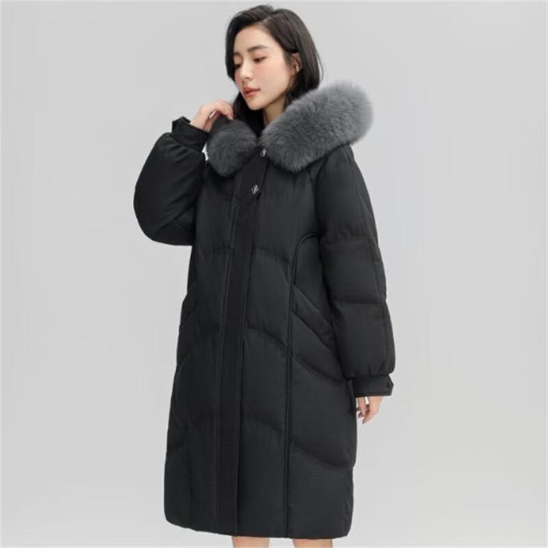 YAYA Women's Long Over-Knee Fur Collar Down Parka