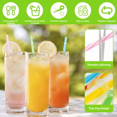 24Pcs Drinking Striped Straws Reusable Hard Plastic Straws with Cleaning Brush Assorted Color Candy-Striped Straw Party Straight