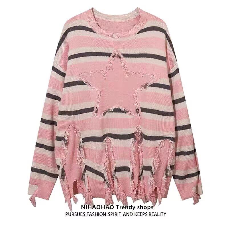 

Осенне-зимний толстый свитер для мужчин в корейском стиле, модный свободный японский вязаный свитер, зимнее пальто в гонконгском стиле с ленивой нитью 3XL розовый