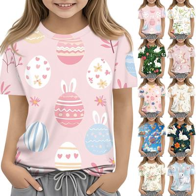 Children's Fashion Casual Short Sleeve Easter Print Round Neck T-shirt Top
