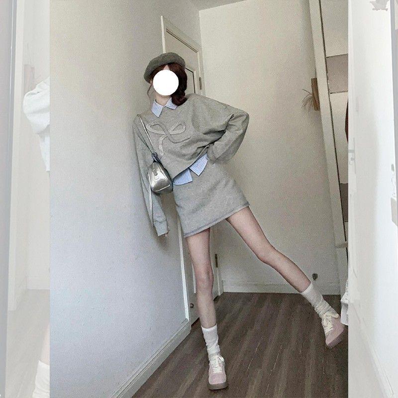 Autumn 2025 College-Style Women's Outfit: High-Sense Sweatshirt & Short Skirt Set