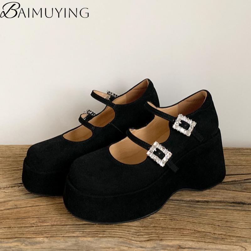 Platform Marie Janes Shoes Women Wedges Sandals Summer 2025 New Fad Pumps Dress Shallow Suede Elegant Plus Size Zapatos De Mujer