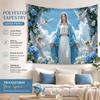 Virgin Mary Religious Art Tapestry Flat Print Sacred Blue White Goddess Wall Hanging For Living Room Church Home Decor Gift