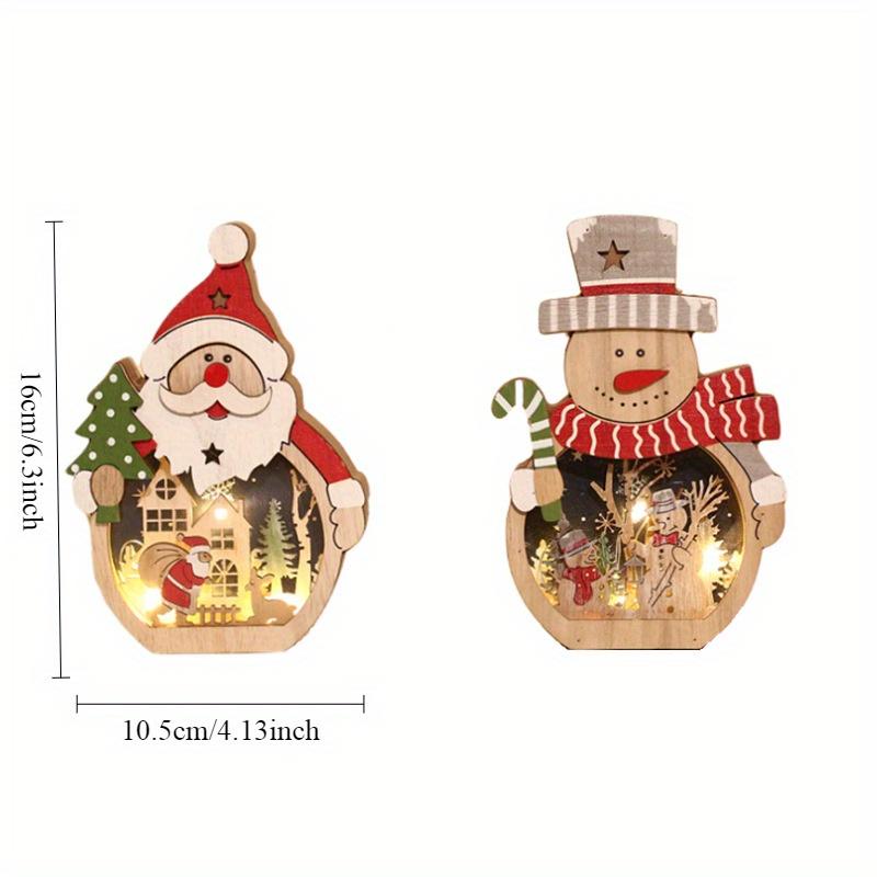 1 Set Christmas Wooden Ornaments with LED Lights, Santa and Snowman 3D Holiday Figures, Battery Operated ,AAA x 2, Not Included, Festive Home Decor,