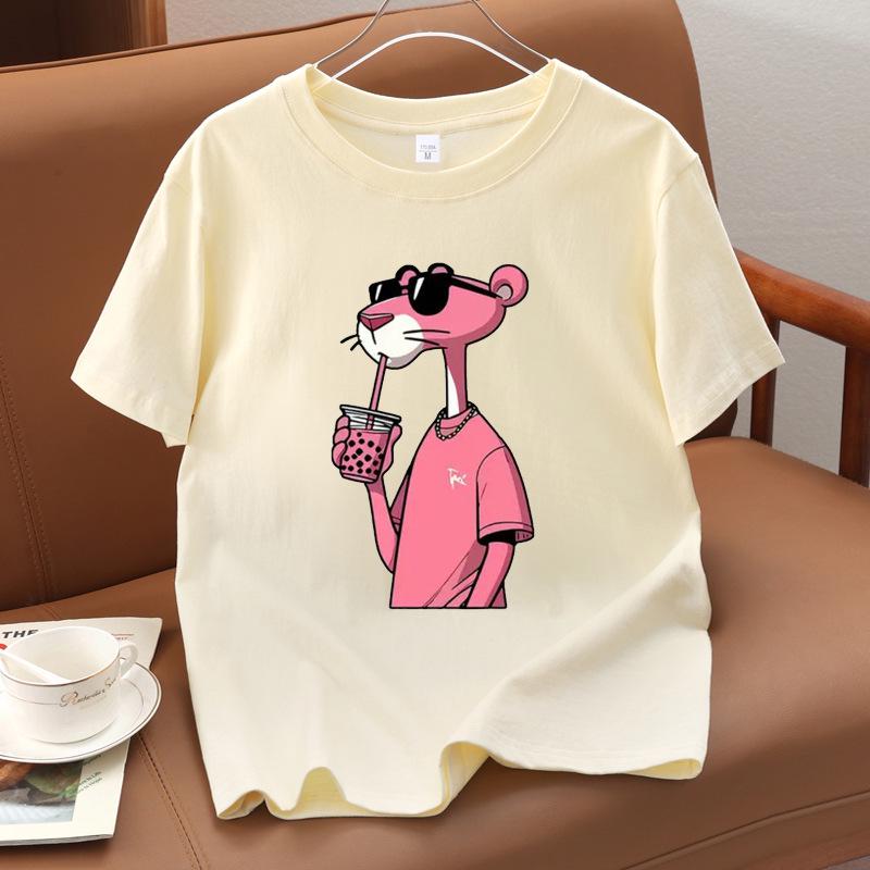 Unisex Pink Leopard Print Short Sleeve Cotton Top