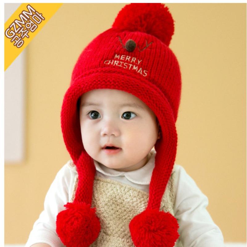 

Winter hat baby hat pullover hat christmas deer baby plush wool hat MZ5222 cute warm average size 46-50cm (6-24 months) красный