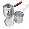 Stainless Steel Frying Pot Uncoated with Wooden-Look Handle Stovetop