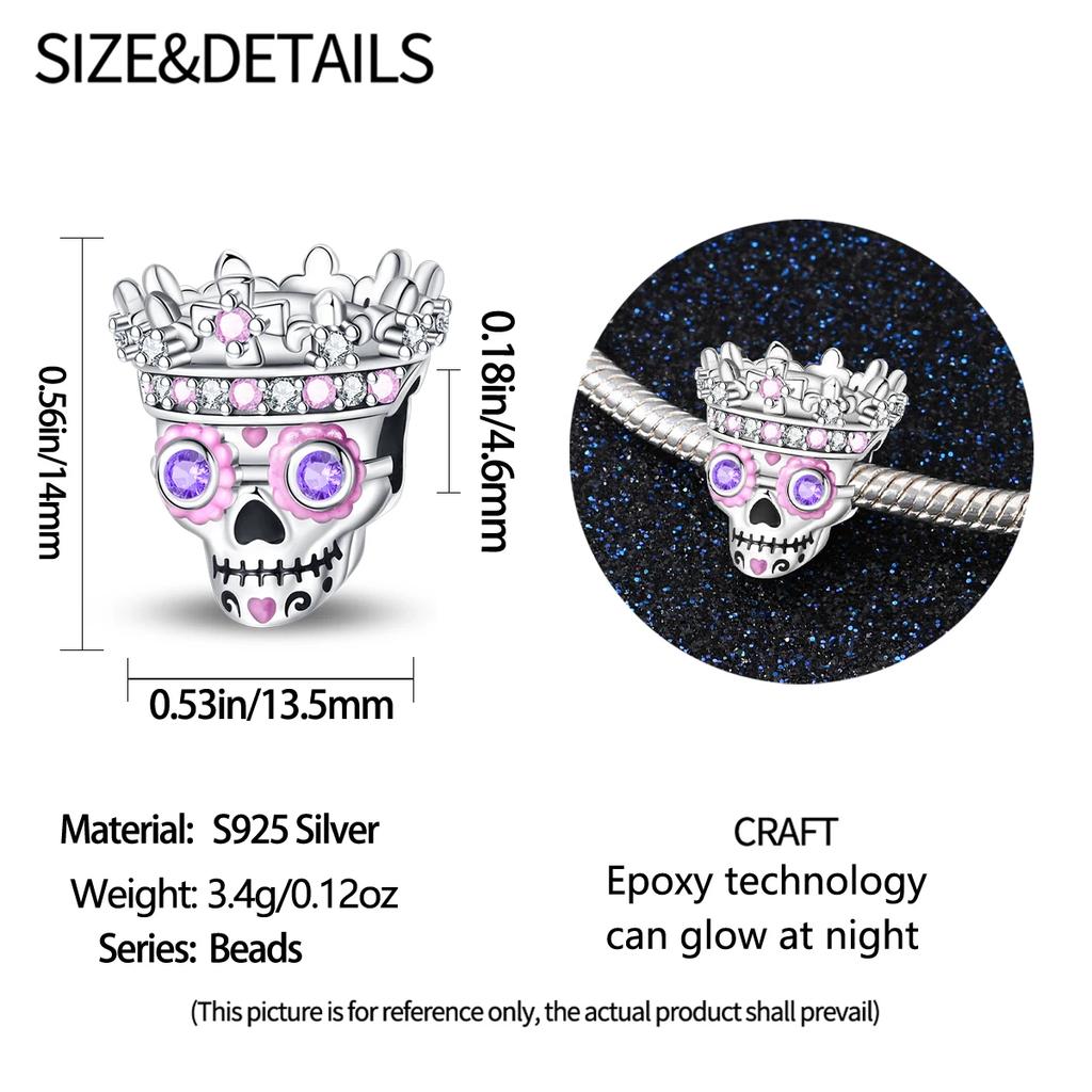 Charms Original Copper Plated Romantic Crown Skull Beads Fit Bracelet Diy Gift Women Delicate Jewelry Accessory