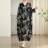 DIMANAF 2025 Damen Übergröße Frühlings-Sommerkleid Basic Vintage Langes Freizeitkleid Druck Locker Langarm