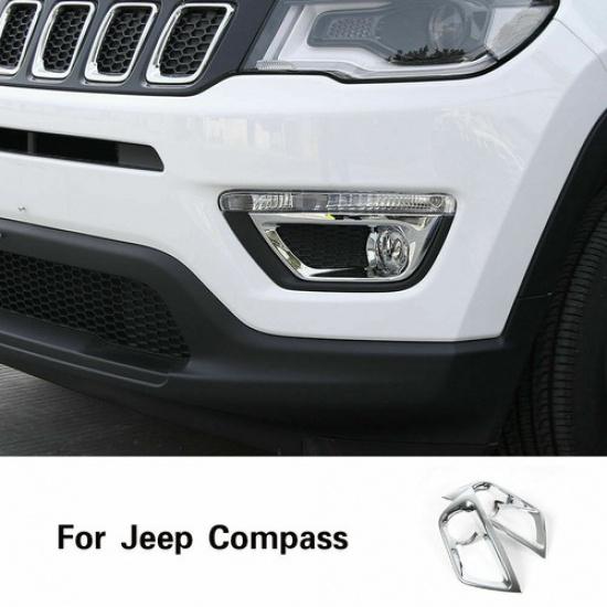 2x Front Fog Light Lamp Cover Trim Frame Decoration For Jeep Compass 2017+Chrome