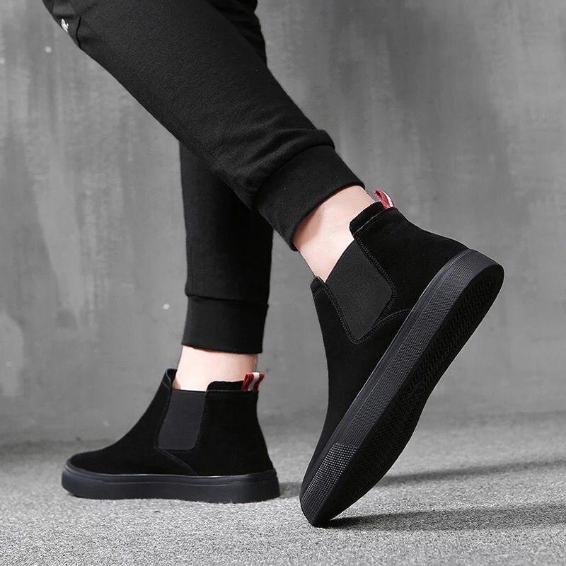 Korean Style High-Top Slip-On Men's Casual Martin Boots - Trendy Autumn/Winter Emo Influencer Style.