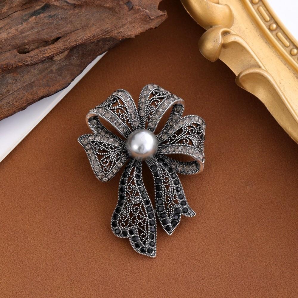 Vintage Fully-rhinestone Pin Corsage Ornament Black Brooch Bow Brooch  Western-style Clothes