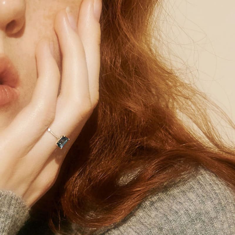 BSWAN Emerald Cut London Blue Ring