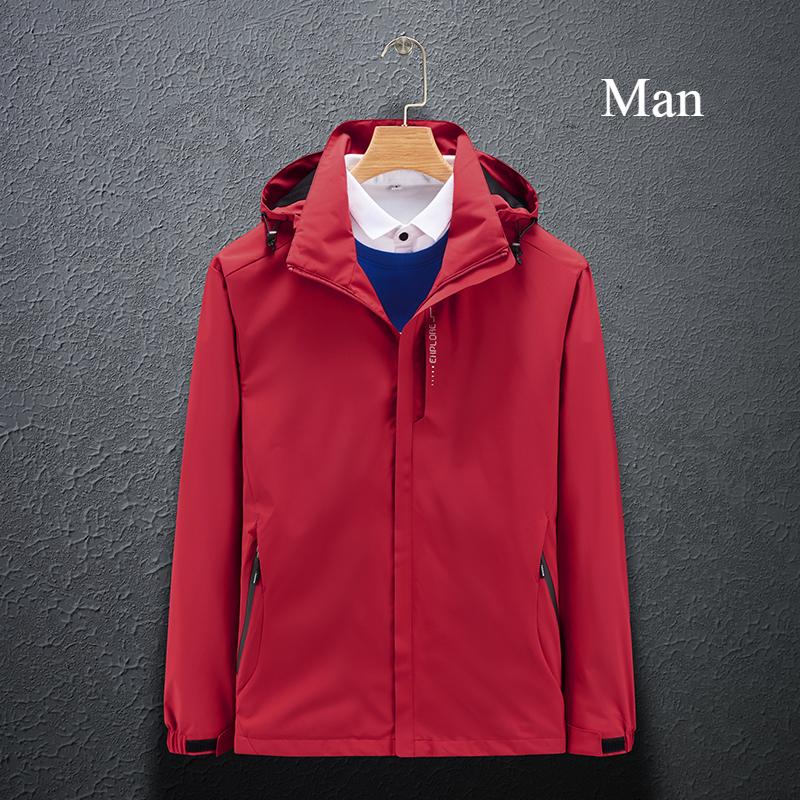 Solid Color Couple Hooded Jacket Unisex Waterproof Windbreaker Windproof Outdoor Hiking Jacket Coat for Spring Autumn
