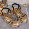 Women's Bohemian Beaded Elastic Strap Sandals, Rhinestone Platform Wedge Summer Shoes, Plus Size Fashion Footwear