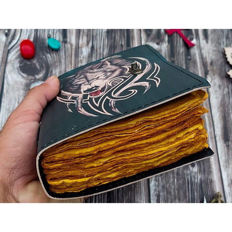 Wolf Handmade Leather Bound Journal Writing Notebook Diary Notepads for Men & Women Blank Antique Paper Poetry book crismas gift
