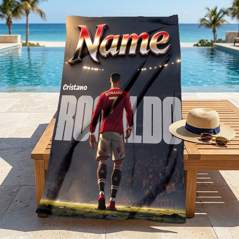 Custom Name Ronaldo Football Stylish Digital Printing Beach Towel Quick‑Drying Absorbent Blanket for Beach Pool Gym Travel