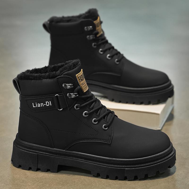 

Men’s Winter Warm Boots Black Casual Hiking Boots Yellow Outdoor Sport Boots Plus Size High Top EU: 39