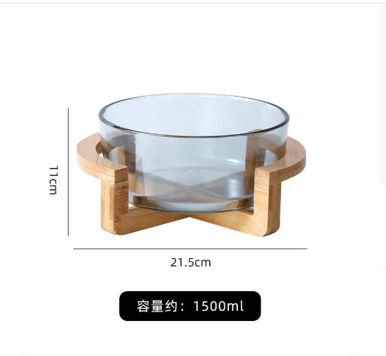 Salad Bowl Cake with Wooden Stand Practical Round Glass Fruit Plate Dessert for Vegetables