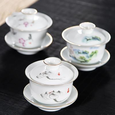 Keramik Gaiwan Teetasse handgemachte Tee Terrine Schüssel Chinesisches Blaues und Weißes Porzellan Teegeschirr Zubehör Trinkgeschirr