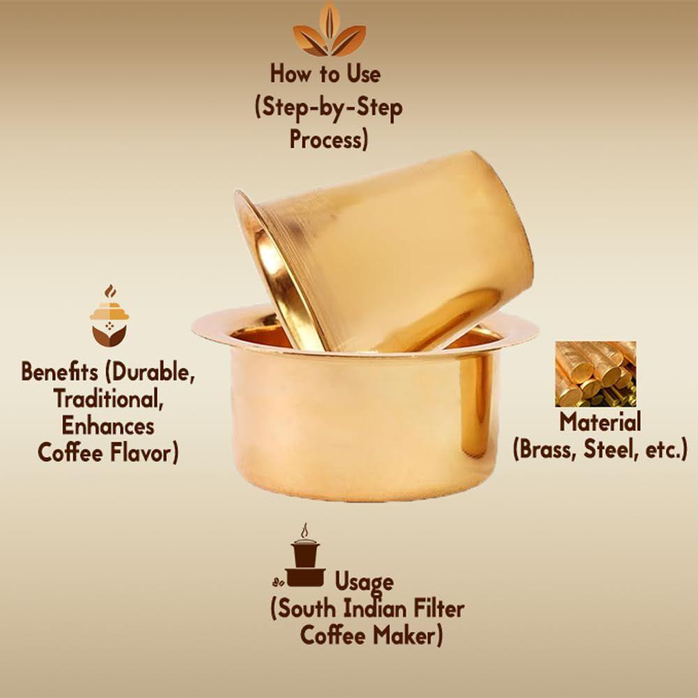 Brass Coffee Cup Dawara/Dabara & Tumbler for Serving Filter Coffee/Tea/Traditional Kumbakonam Dabara Set Matt - 150ml (Plain, Set of 4)