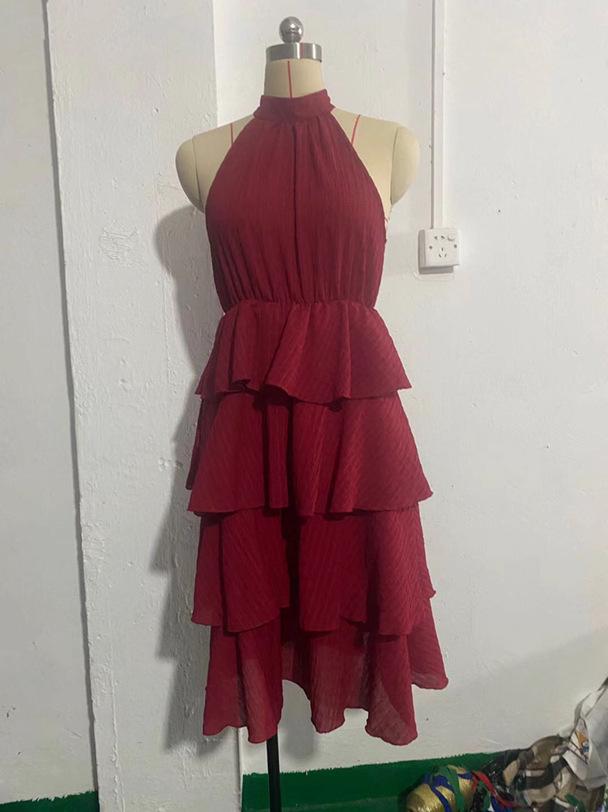 Europäisches & Amerikanisches Damen Sommer 2026 Schnürung Neckholder Patchwork Ärmellos Rüschenkleid