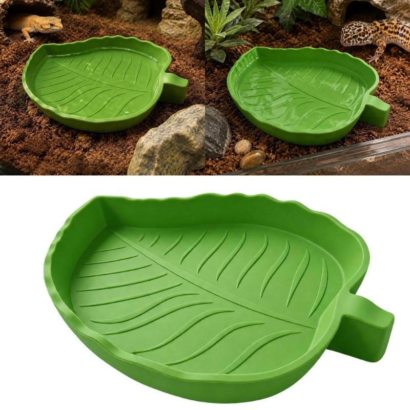 Molded Plant-Form Bowl Pair for Small Herps, Textured Plastic Dishes with Open Interiors for Food or Drinking Water