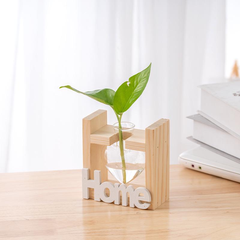 Wood & Glass Hydroponic Bottle - Simple Modern Home Decor