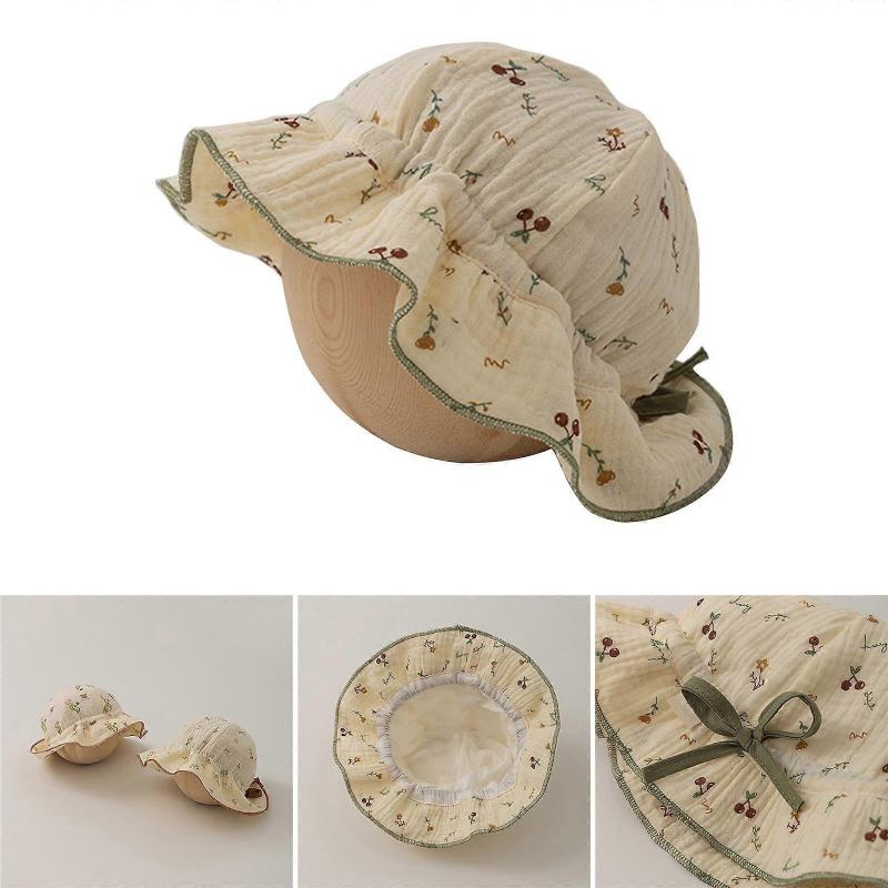 Cute Floral Baby Fisherman Hat for Outdoor Sun Protections Bonnet Cap Stylish Spring Summer Bucket Hats for 6-24M Infant  Fower purple edge