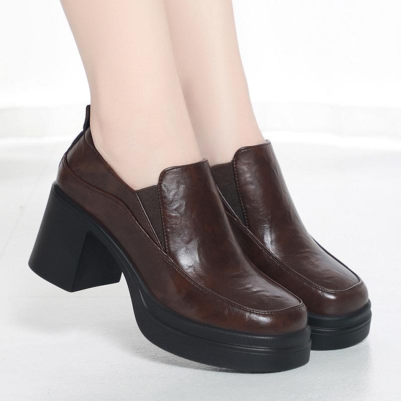 65см Ретро Глубокий Вырез Элегантные Женские Туфли Платформа Туфли-лодочки 2025 Осень Блок Высокий Каблук Туфли Гладиаторы для Офиса Модель Платье 40 3440₽