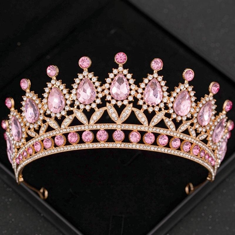 Pink Crystal Tiaras and Crowns Headband for Women Rhinestone Prom Diadem Bridal Wedding Hair Accessories Jewelry Crown Tiara