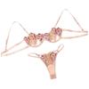 Women Lace Embroidered Lingerie Set Sheer Mesh Bra and Panty Two Piece Underwear Set Adjustable Straps and Hook Closure