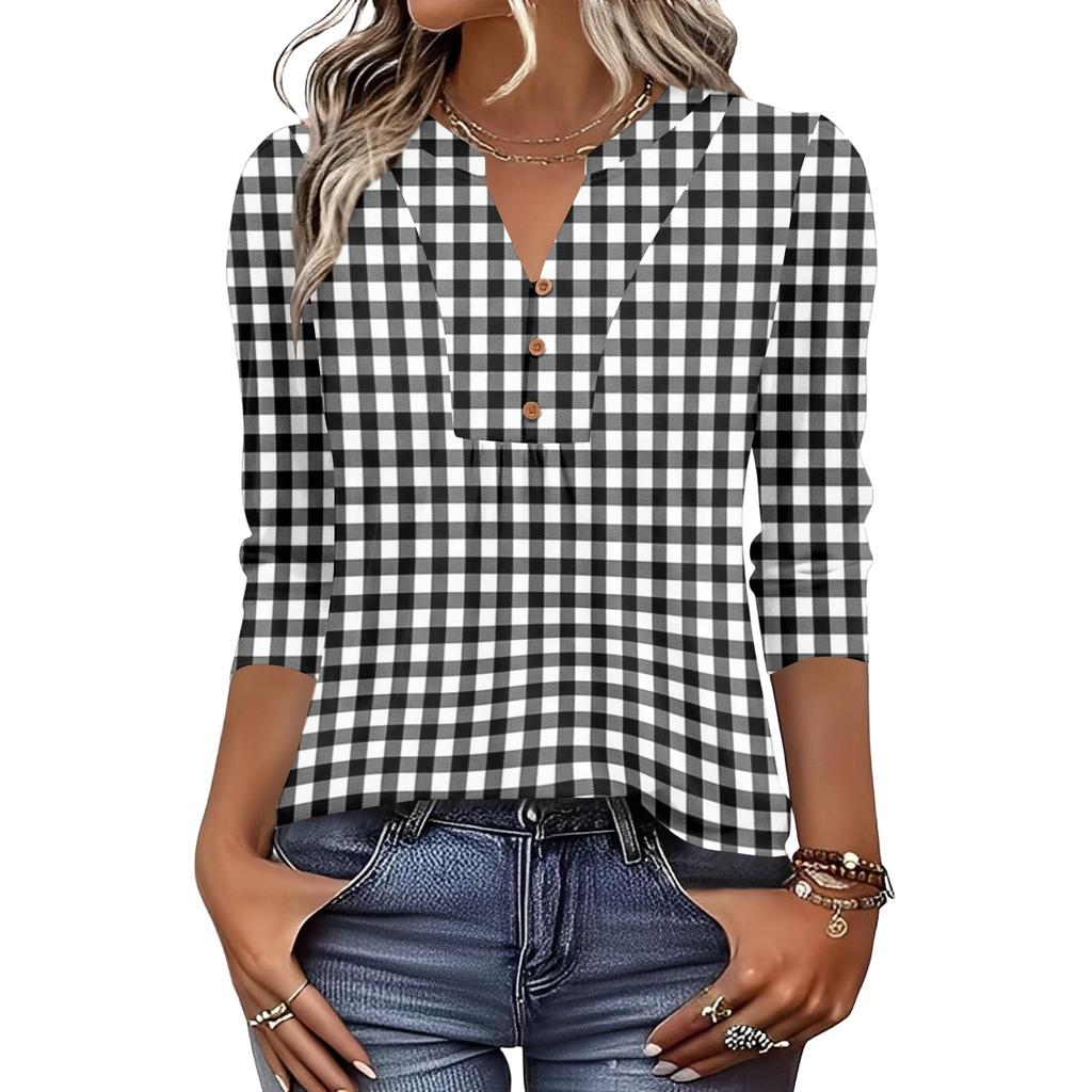 Women's Three-Quarter Sleeve Top, Loose Fit Casual Blouse for Everyday Comfort, Fashion