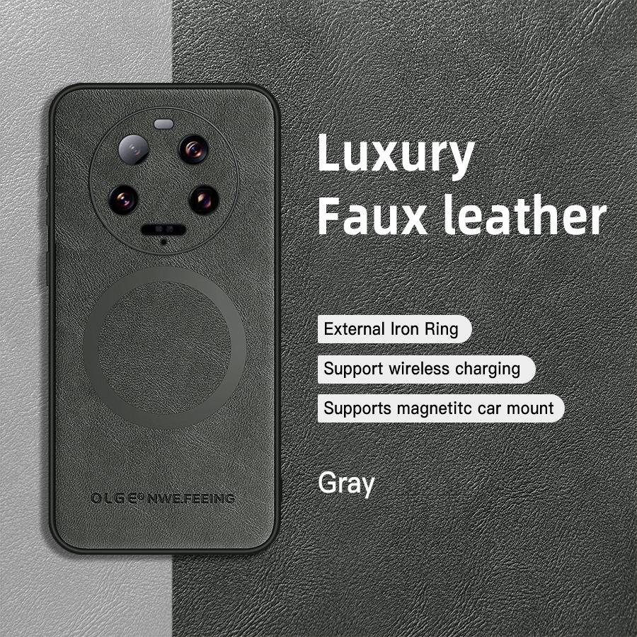OLGE Luxury Leather Texture Case for Xiaomi 13 Ultra Mi 13 14 Pro Support Wireless Charging Magnetic Protective Cover Funda