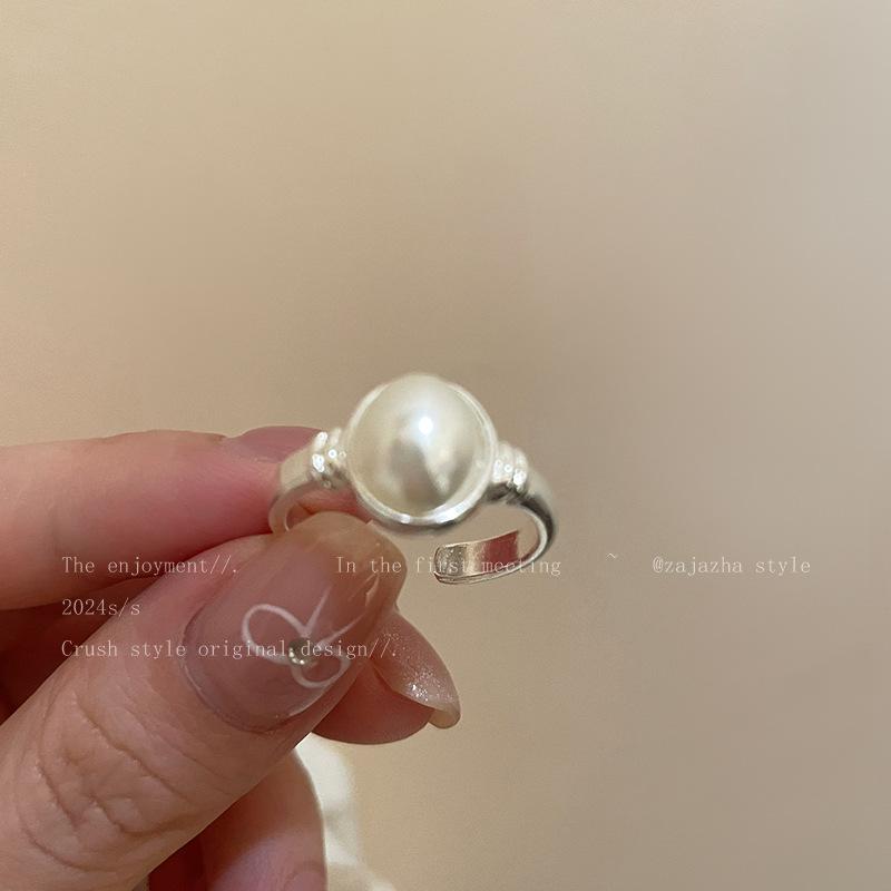 Pearl flower open ring light luxury exaggerated index finger ring Korean niche design stacked ring