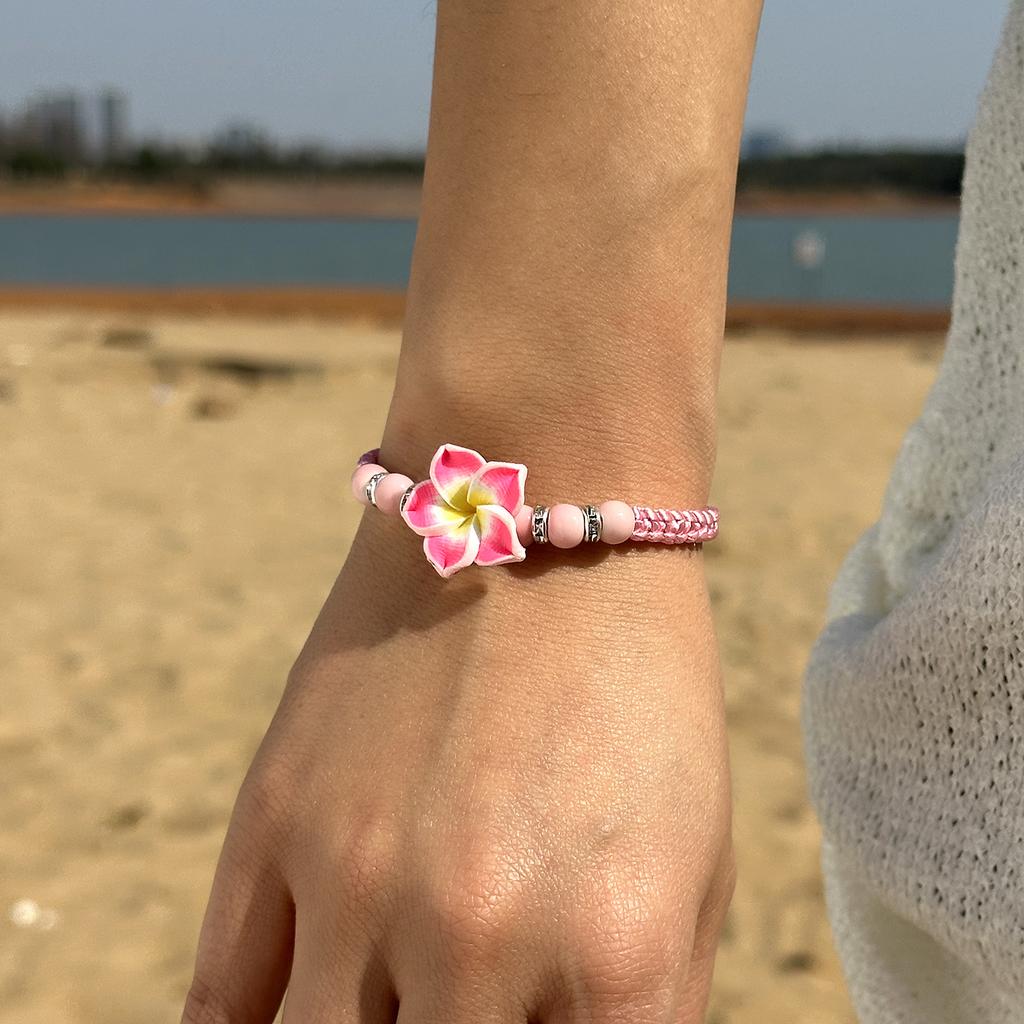 Bohemian Sweet Colorful Flowers Bracelet for Women Handmade Rope Polymer Clay Flower Adjustable Bracelet Friendship Jewelry Gift