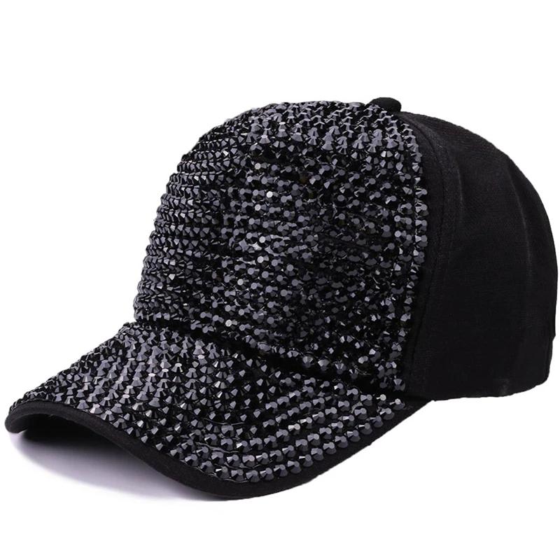 New Colorful Rhinestone Women Baseball Cap Unisex Fashion Personality Hip-hop Sun Hat All-match Pearl Sequins Snapback Mesh Caps