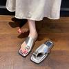 Fashion Women's Slippers Flats Shoes Summer ShinRhinestones PU Leather Cutout Toe Post Flip Flops Summer Sandals Low Heels Beach Shoes