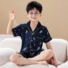 Cooling Ice Silk Kids Pajama Set Short Sleeve Cartoon Lapel Open Front Sleepwear Boys Home Wear