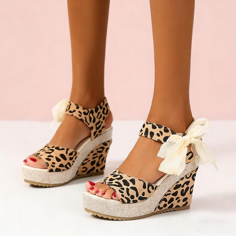 

2026 Women Wedges Sandals Summer Lace Up Polka Dot Casual Shoes Bowknot Open Toe Sandals Party Platform High Heels Shoes Women 35 леопард друку кольору
