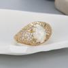 Aesthetic Inlaid Imitation Opal White CZ Women's Ring Sparkling Gold Color Geometry Daily Wear Party Jewelry Anniversary Gift