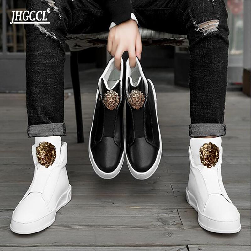 Fashion Deluxe Men's Small White Boots British Fashion Sports Casual Shoe Board Low Top Breathable Leather Boots Zapatos Hombre A2