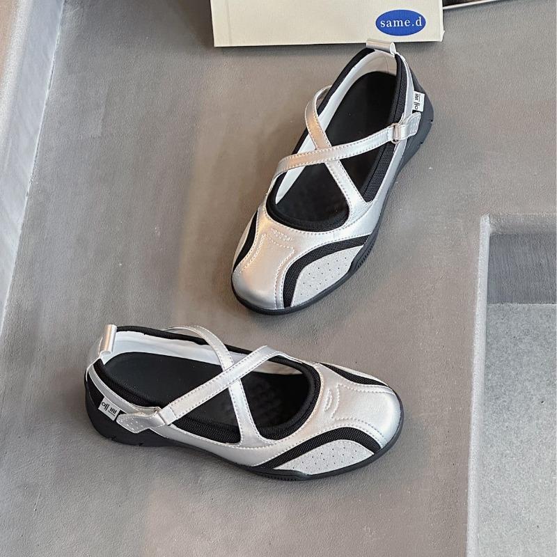 Leather cross-strap ballet women's spring and autumn new shallow mouth single shoes casual sports Mary Jane shoes