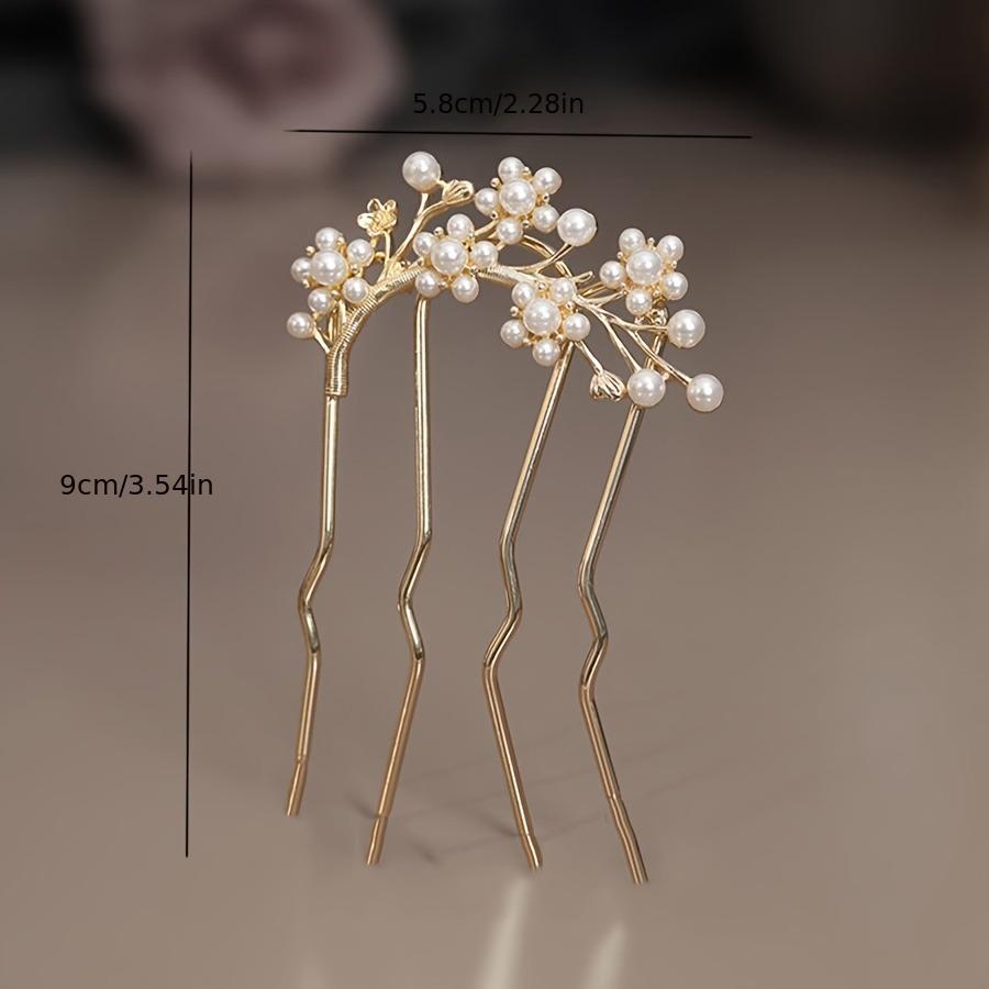 French Retro Hairpin with Pearl Flower Elegant Hairpin for Women, Daily U-shaped Hairpin for Women, Alloy Hairpin for Women