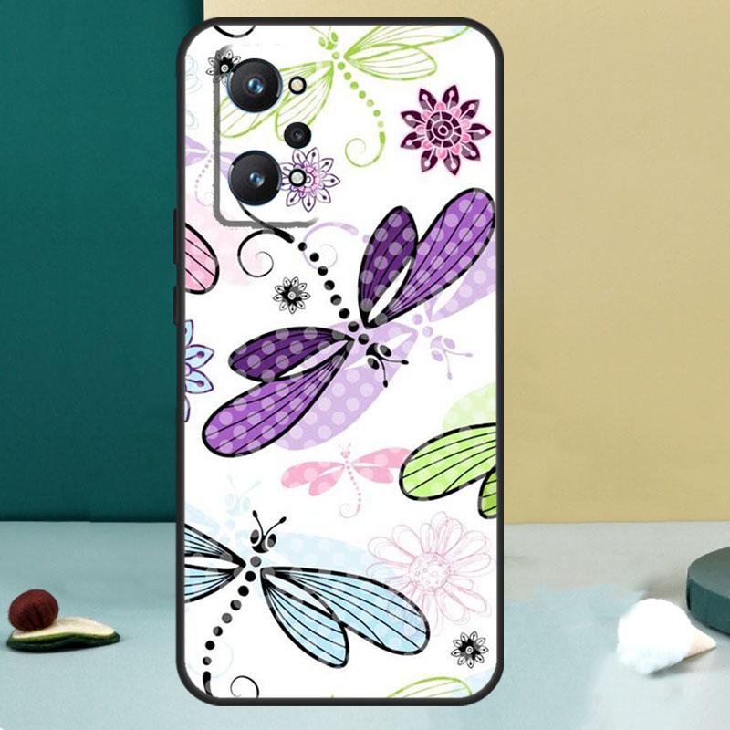 Floral Colorful Dragonfly For Realme 11 10 12 13 14 Pro Plus GT 7 6 5 Pro GT 6T C67 C61 C53 C51 C21Y C25S C75 C55 Case