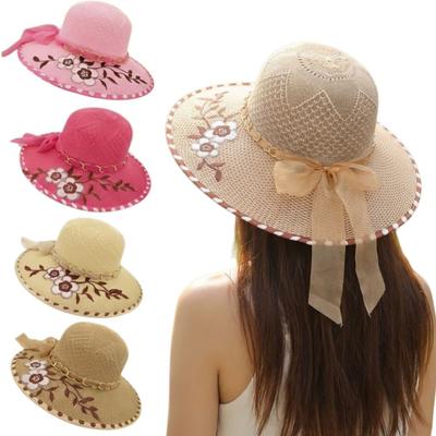 Fashion Wide Brim Women's Sun Hat Flower Printed UV Protection Fisherman's Hat Breathable Lightweight Straw Hat Summer Outdoor
