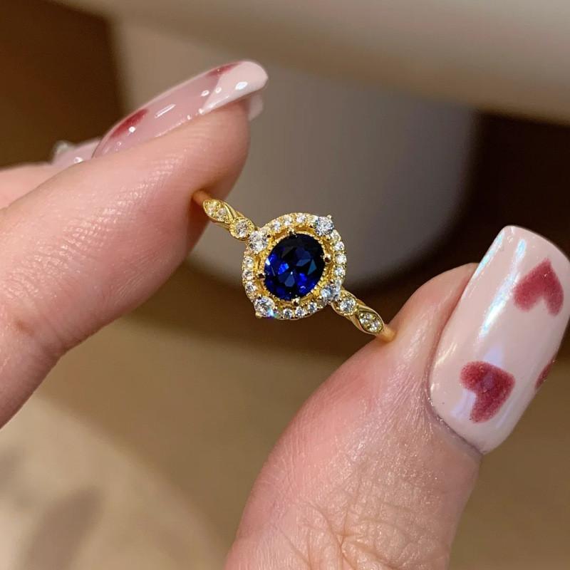 

Premium Royal Blue Zircon Ring For Women Trendy Adjustable Geometric Design Perfect For Layering