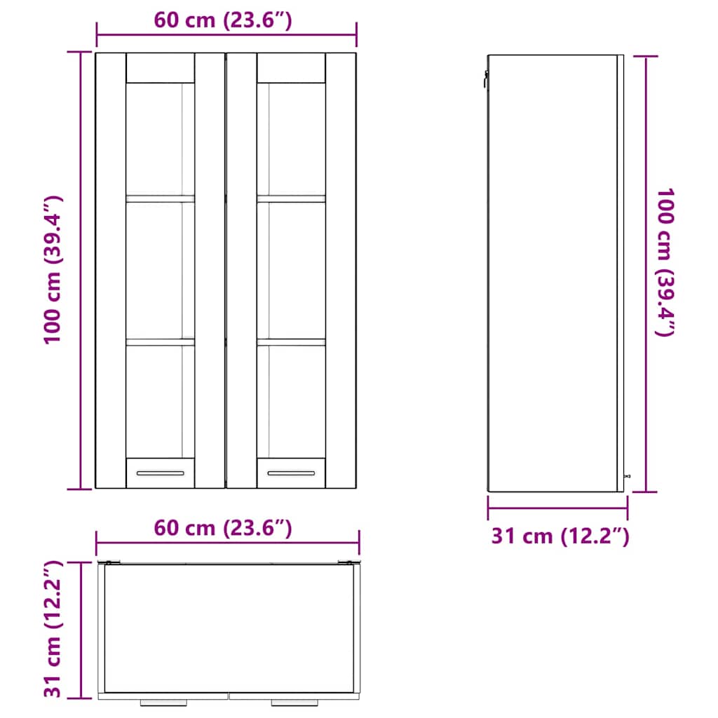 Wall Mounted Cabinet with Storage White 60 X 31 X 100 Cm Engineered Wood