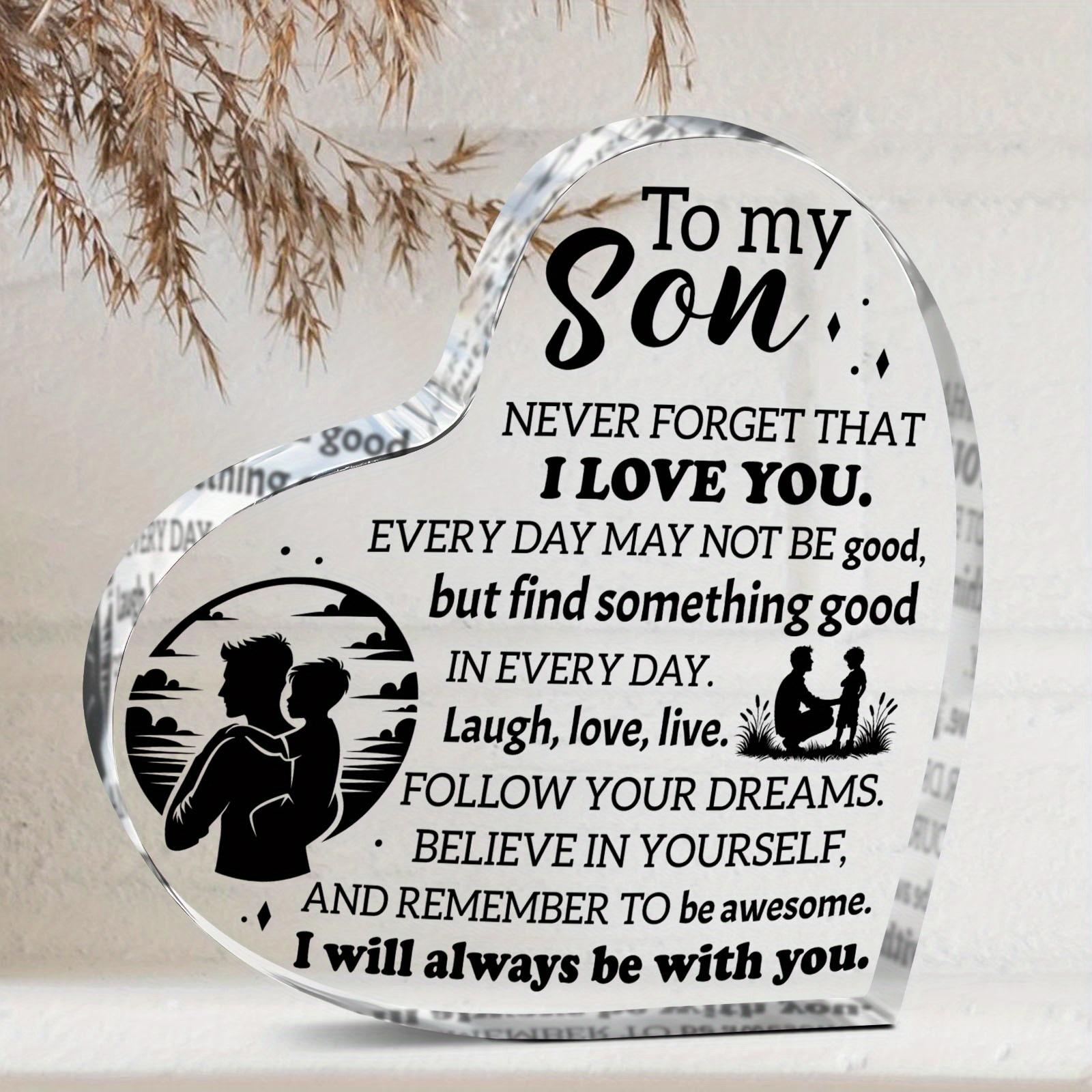 

2D Flat Inspirational Heart-Shaped Acrylic Plaque for Son - Engraved with Loving Message From Father for Birthdays, Anniversaries, Weddings, 10*10cm